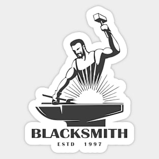 Blacksmith Emblem in Engraving Style. Vector Illustration. Sticker